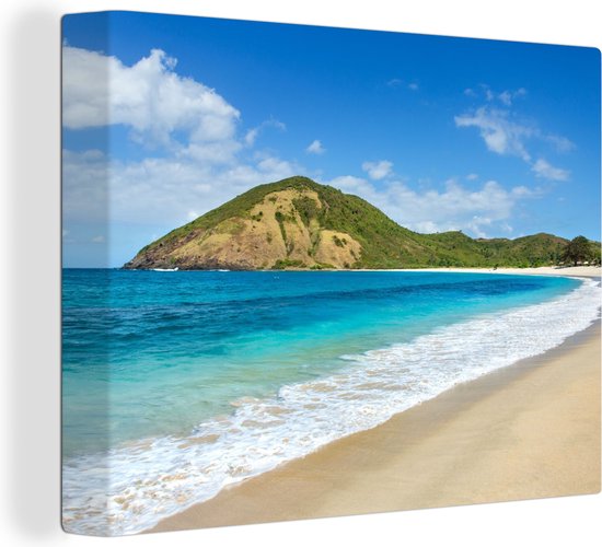 Canvas Schilderij Zee - Tropisch - Strand - Planten - 40x30 cm - Wanddecoratie