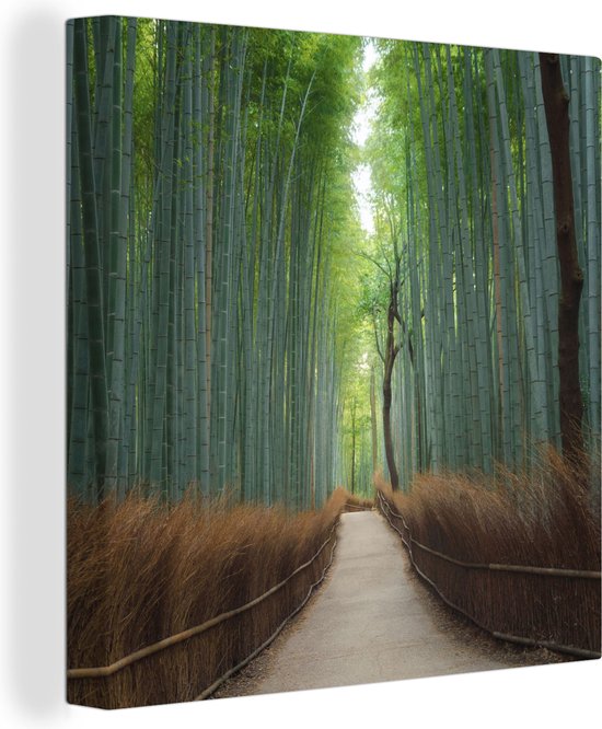 Canvas Schilderij Bamboe - Pad - Bos - 90x90 cm - Wanddecoratie