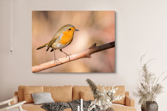 Tableau sur toile Vogel - Branche - Rouge-gorge - 160x120 cm - Décoration murale XXL