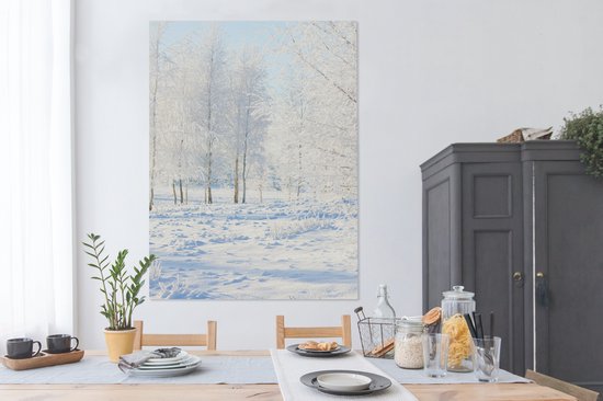 Canvas schilderij 120x160 cm - Wanddecoratie Sneeuw - Bomen - Winter - Muurdecoratie woonkamer - Slaapkamer decoratie - Kamer accessoires - Schilderijen - Kerstdecoratie voor Binnen - Kerstdecoratie Woonkamer - Kerstdecoratie in Huis