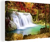 Canvas Schilderij Herfst - Waterval - Natuur - 120x80 cm - Wanddecoratie