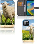 Telefoon Hoesje iPhone 14 Pro Max Wallet Book Case met foto Schaap en Lammetje