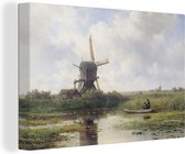 Canvas - Schilderij Molen - Polderlandschap met molen bij Abcoude - Willem Roelofs - Oude meesters - Kunst - 120x80 cm - Wanddecoratie - Woonkamer