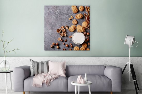 Tableau sur toile Lait - Biscuits - Noix - Épices - Automne - 90x90 cm - Décoration murale