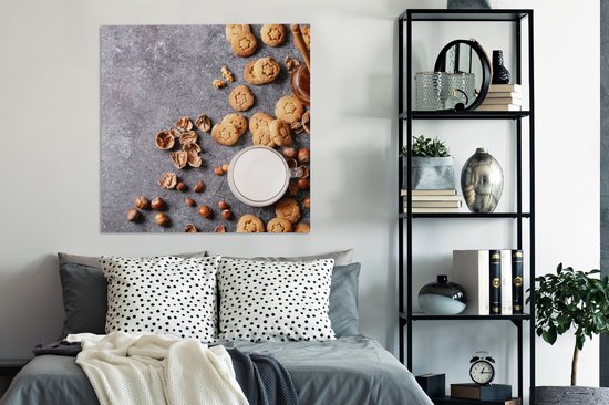 Tableau sur toile Lait - Biscuits - Noix - Épices - Automne - 90x90 cm - Décoration murale