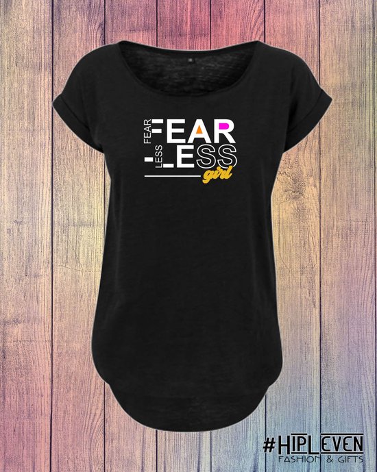 Shirt met lange rug "Fearless Girl"  Zwart - Goud/ L (40)
