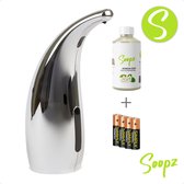 Soopz Silver Shine Classic met navulzeep & batterijen - Automatische zeepdispenser - met Soopz Jasmijn Zeep - No touch sensor - Zilver/Chrome - 300ml – Zeeppompje