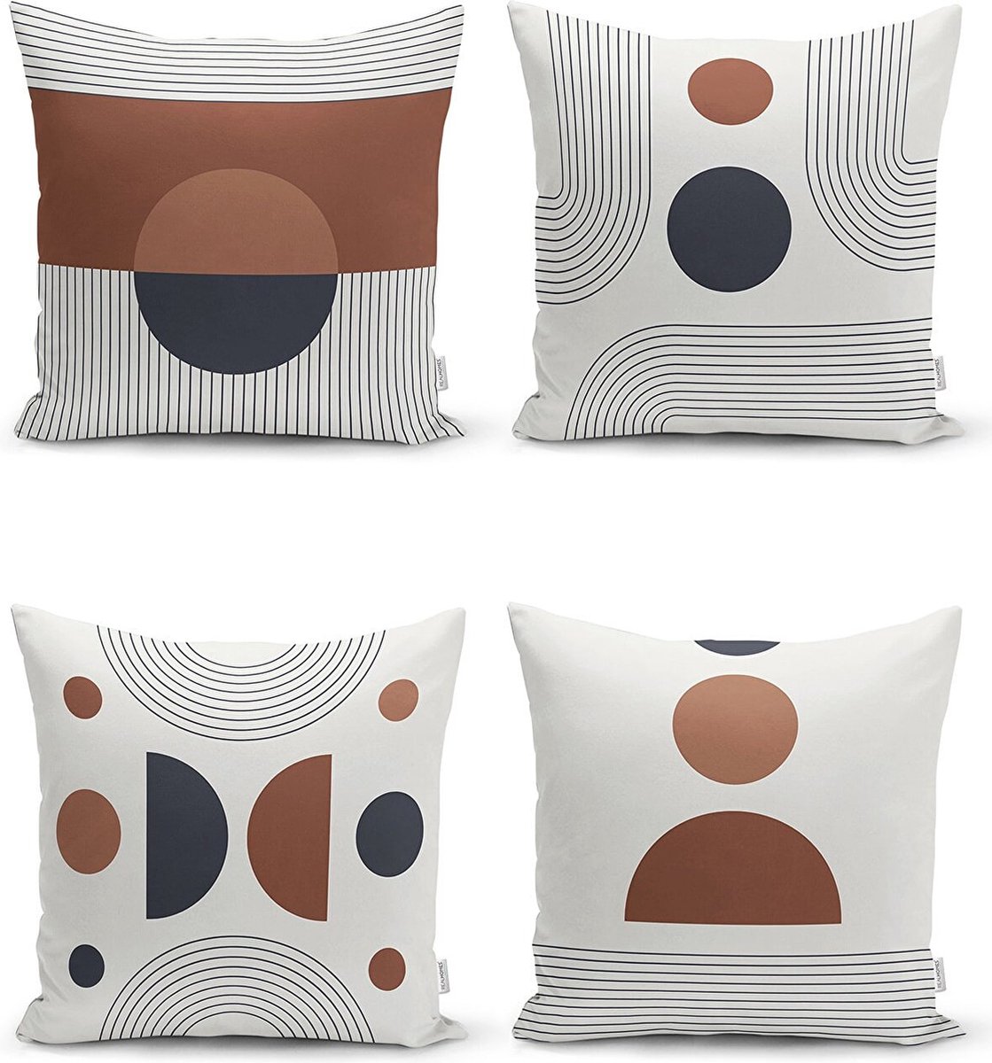 Sierkussens set van 4 stuks - INCLUSIEF BINNENKUSSENS 45x45 cm - abstract - bruin - grijs - wit - gestreept - dubbelzijdig bedrukt - kussensloop - kussens woonkamer - kussenhoes