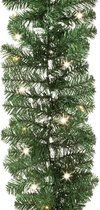 Set van 2x stuks dennenslingers / dennen guirlandes groen met verlichting en timer 270 cm - Kerstslingers / dennen slingers