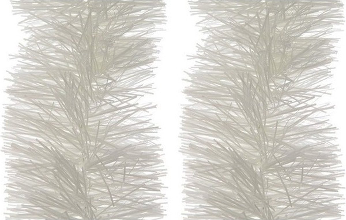 2x Kerstslinger winter wit 10 cm breed x 270 cm - Guirlande folie lametta - Winter witte kerstboom versieringen