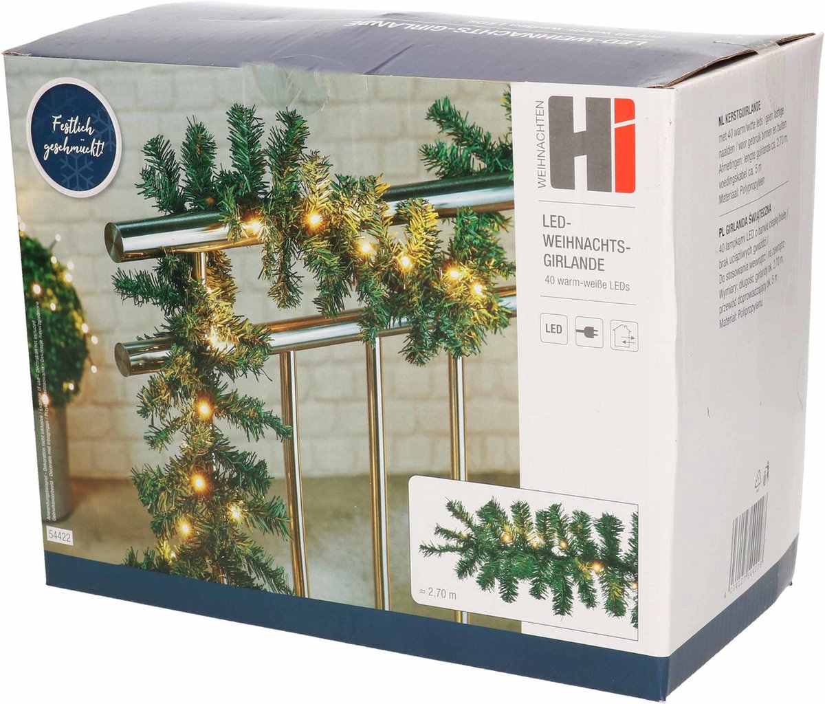 HI Dennen guirlande - groen - met verlichting - 270 x 20 cm - dennenslinger - kerstslinger - versiering