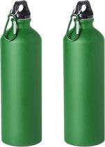 Bouteille d'eau / gourde en aluminium 4x pièces verte avec bouchon à vis et mousqueton 800 ml - Gourde de sport - Gourde