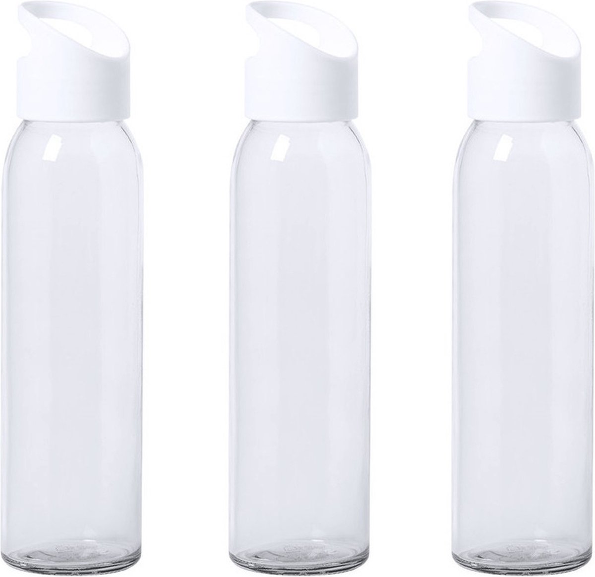 6x Stuks glazen waterfles/drinkfles transparant met schroefdop met handvat 470 ml - Sportfles - Bidon