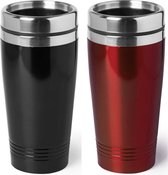 Set de 2x pièces Tasses chauffantes / tasses de maintien au chaud noir métallisé et rouge 450 ml