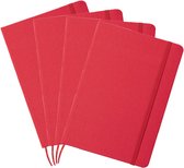 Set van 4x stuks luxe schriften/notitieboekje rood met elastiek A5 formaat - 80x blanco paginas - opschrijfboekjes - harde kaft