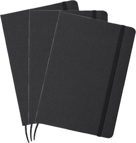 Luxe schrift/notitieboekje harde kaft A5 formaat - 3x - zwart - 80 blanco paginas - opschrijfboekjes