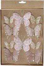 20x stuks decoratie vlinders op clip lichtroze - Kerstversiering/woondecoratie/bruiloft versiering