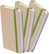 Set van 3x stuks luxe schriften/notitieboekje groen met elastiek A5 formaat - blanco paginas - opschrijfboekjes - 100 paginas