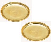 2x stuks ronde kaarsenborden/kaarsenplateaus goud van metaal 20 x 2 cm