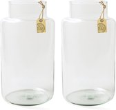 Set van 2x transparante melkbus vaas/vazen van eco glas 19 x 35 cm - Gerecycled glas - Woonaccessoires/woondecoraties - Glazen bloemenvaas