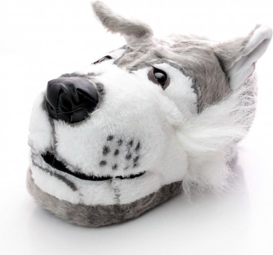 Meisjes dieren pantoffels/sloffen grijze wolf voor volwassenen