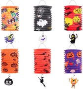 6 Stuks - Halloween Papieren Lantaarns -  Herbruikbare Monster Lantaarn Voor LED lampje - Opvouwbaar - Ophangbaar - Feest Decoratie - 6 Ontwerpen -  29cm x 16cm