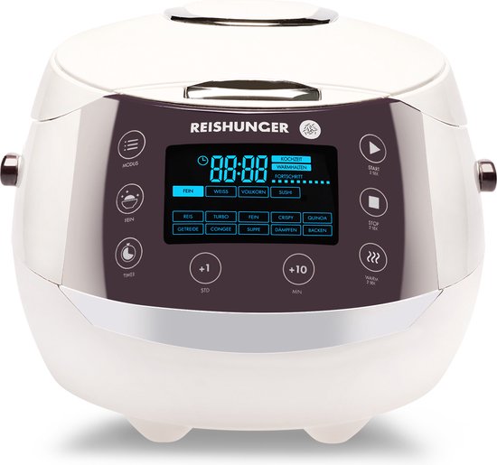 Reishunger Digitale Rijstkoker in Wit - Multicooker met 12 programma's, stoominzet, premium binnenpan, timer en warmhoudfunctie - Rijst voor maximaal 8 personen