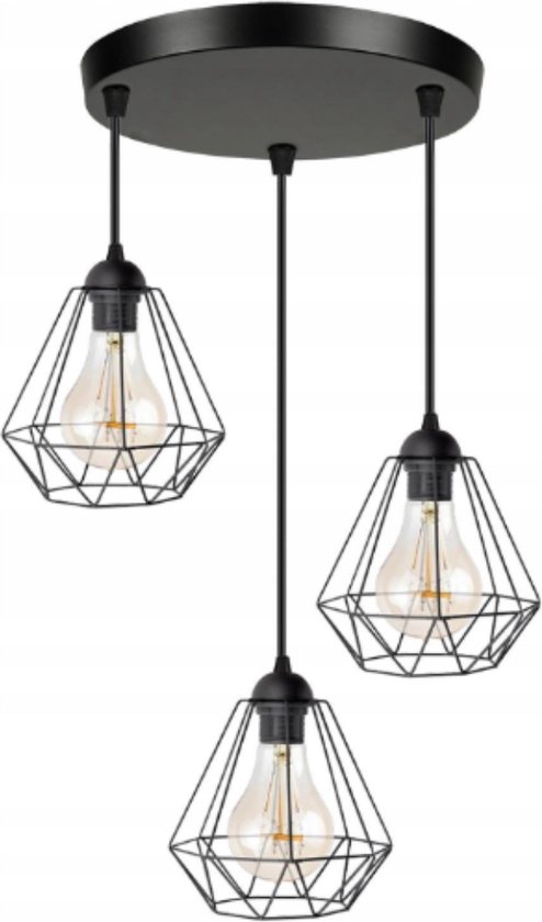 Hanglamp Plafondlamp Eetkamer Industrieel 3-Lichts Zwarte Draad Kap Lamp