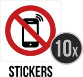 Pictogram/ sticker | Geen smartphones | Gsm verboden | Stralingen | Afleiding | Verbod | Waarschuwing | Geen foto's maken | 5 x 5 cm | 10 stuks