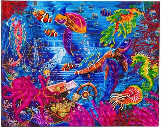 Crystal Art Kit ® Sea Life 40x50 cm (partial) op doek gespannen
