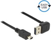 Mini USB naar Easy-USB-A haaks (boven/beneden) kabel - USB2.0 - tot 2A / zwart - 2 meter