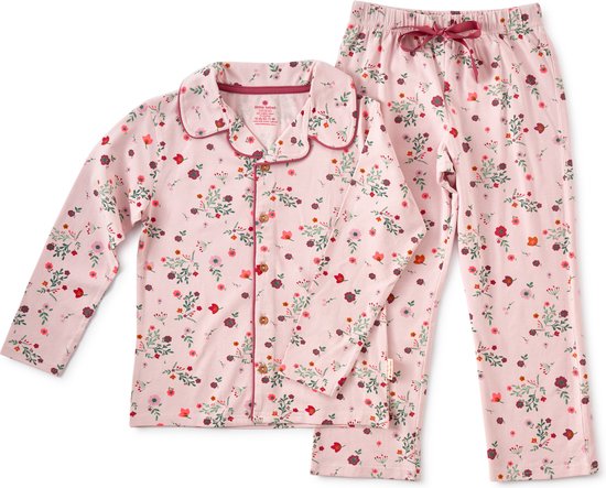 Little Label Pyjama Meisjes Maat 92/2Y - lilaroze, groen, fuchsia - Bloemen - Pyjama Kind - Zachte BIO Katoen