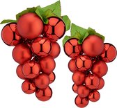 Grappe de raisin imitation fruit/faux fruit - 28 et 33 cm - rouge - 2x pièces - plastique