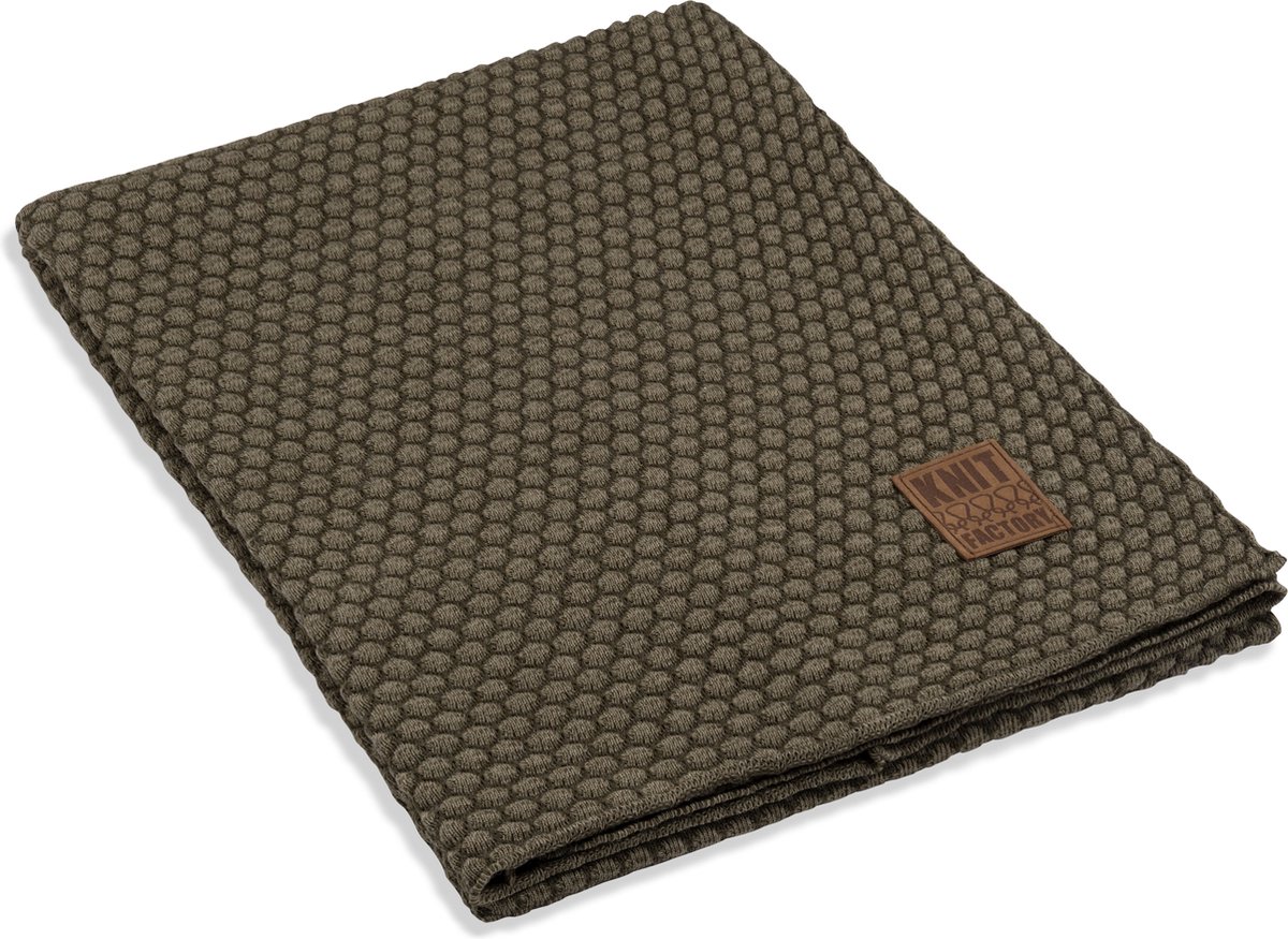 Knit Factory Juul Gebreid Plaid - Woondeken - Kleed - Groen/Olive - 160x130 cm