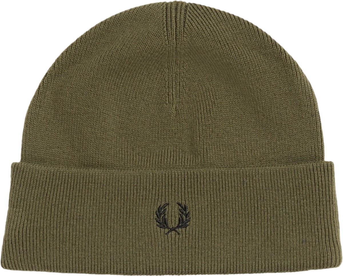 Fred Perry merino wol beanie muts - olijfgroen - Maat: One size-Fred Perry 1