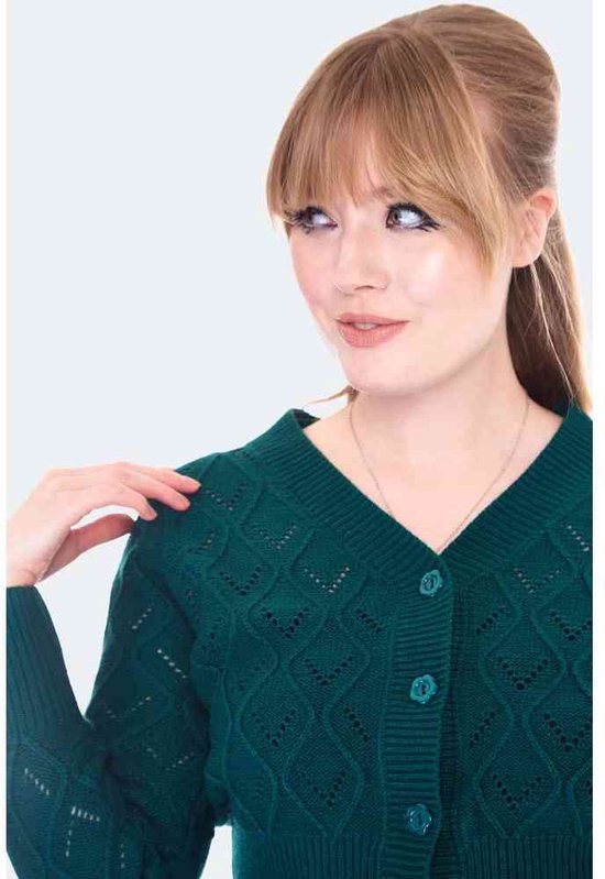 Cardigan Anni '40 Voodoo Vixen Ginny Woodland | Scollo A V Con Ricamo Uccelli | Taglie XS-2XL | Abbigliamento Retrò Vintage Blu