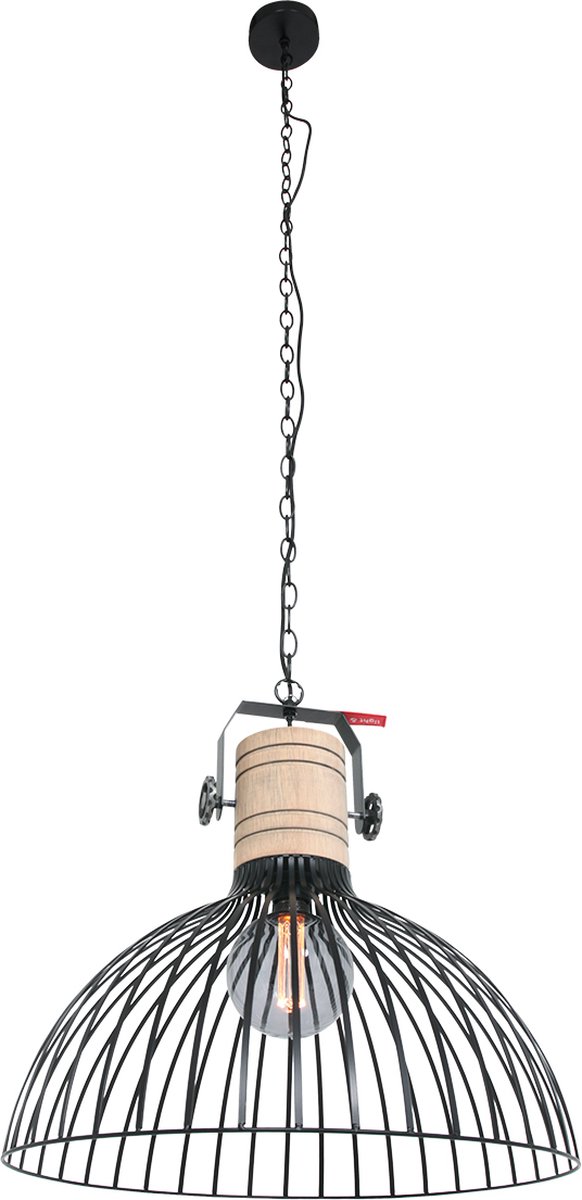 Metalen spijlen hanglamp Anne Lighting Dunbar | 1 lichts | zwart | hout / metaal | Ø 52 cm | in hoogte verstelbaar tot 220 cm | eetkamer / woonkamer lamp | modern / sfeervol design