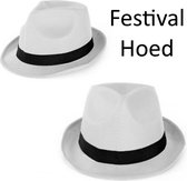 Festival Maffia hoed wit met zwarte band - Hoofddeksel hoed festival thema feest feest party