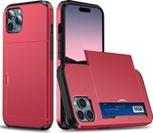 Mobiq - Hybrid Card iPhone 14 Pro Hoesje met Pashouder - rood