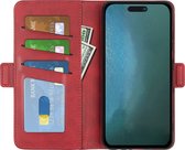 Mobiq - PU Lederen Wallet Hoesje met Sluiting iPhone 14 Pro - rood