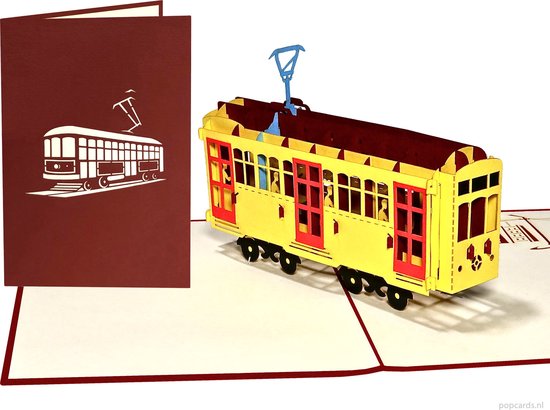 Popcards popupkaarten – Elektrische Tram met bovenleiding, Klassiek Vervoermiddel Portugal Lissabon pop-up kaart 3D wenskaart