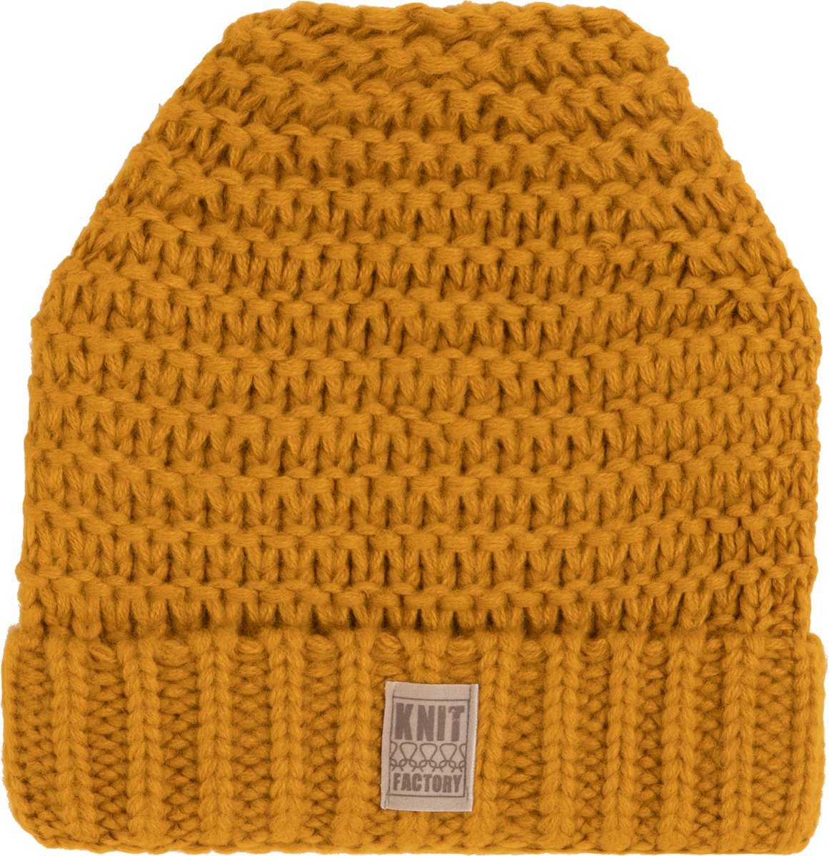 Knit Factory Alex Gebreide Muts Heren & Dames - Beanie hat - Oker - Grofgebreid - Warme gele Wintermuts - Unisex - One Size