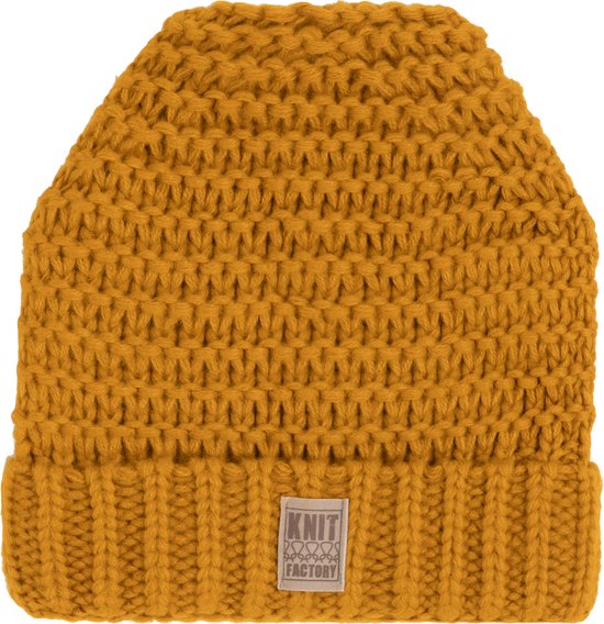 Knit Factory Alex Gebreide Muts Heren & Dames - Beanie hat - Oker - Grofgebreid - Warme gele Wintermuts - Unisex - One Size