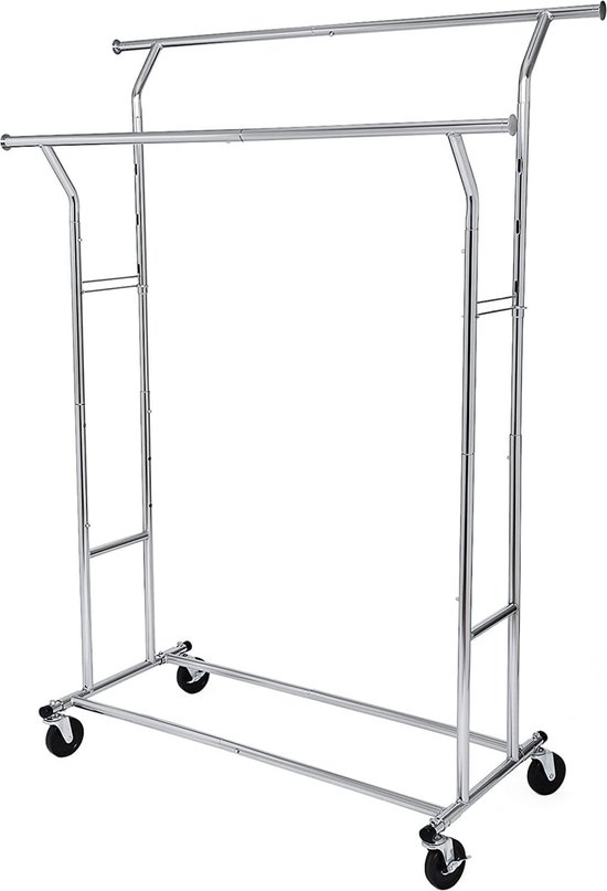 Kledingrek - op wielen - 169x55x172cm - max 110 kg - chroom