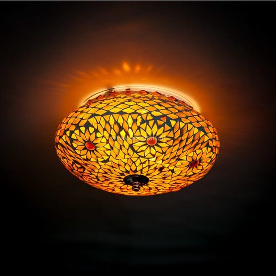 Oosterse mozaïek plafondlamp Turkish Design | 2 lichts | bruin / beige | Ø 38 cm | woonkamer lamp | modern / sfeervol / traditioneel design