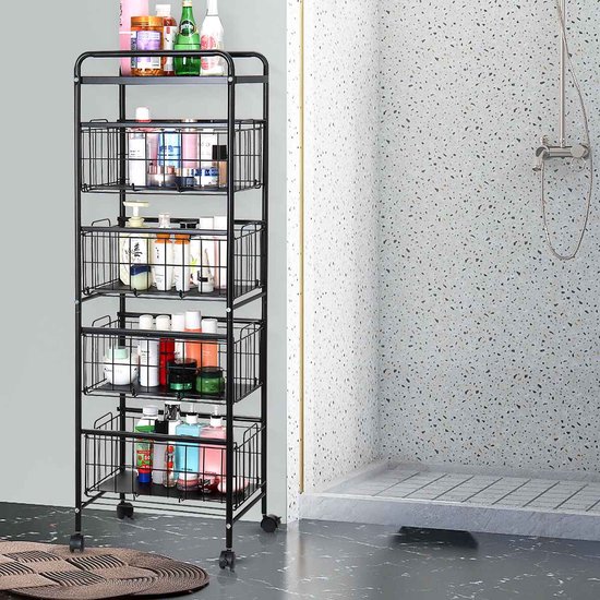 Benson Opbergrek op wielen - 42x26x80cm - 3 Niveaus- Wit kopen