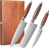 Couteaux de Couteaux de chef WaldMann F4 - Couteau de chef Classique + couperet nakiri + couteau d'office - Acier poudré Böhler M390