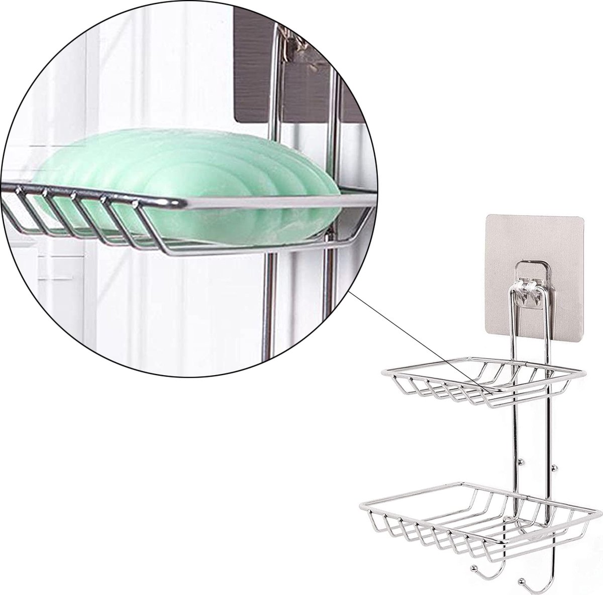 Zeepbakje Zeeprekje Douche Zeeprek Dubbel Zilver Zeephouder