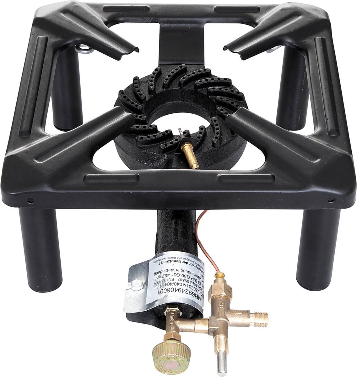 Wokbrander klein 30 x 30 x 14 cm, met ontstekingsbeveiliging - 3,5 Kw - Zwart - gietijzer - Belastbaar tot 60 kg