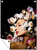 Tuin decoratie Vrouwen - Bloemen - Rozen - Portret - 30x40 cm - Tuindoek - Buitenposter